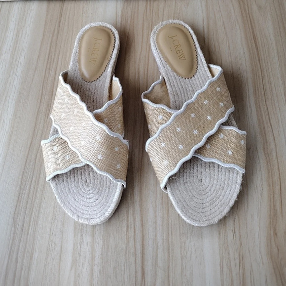 NWOT J. Crew Scalloped polka-dot slide sandals 8 - Picture 1 of 5